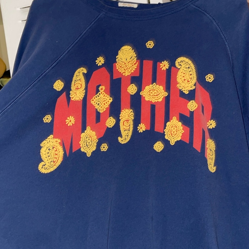MOTHER Blue Crewneck Sweater with Abstract Graphic